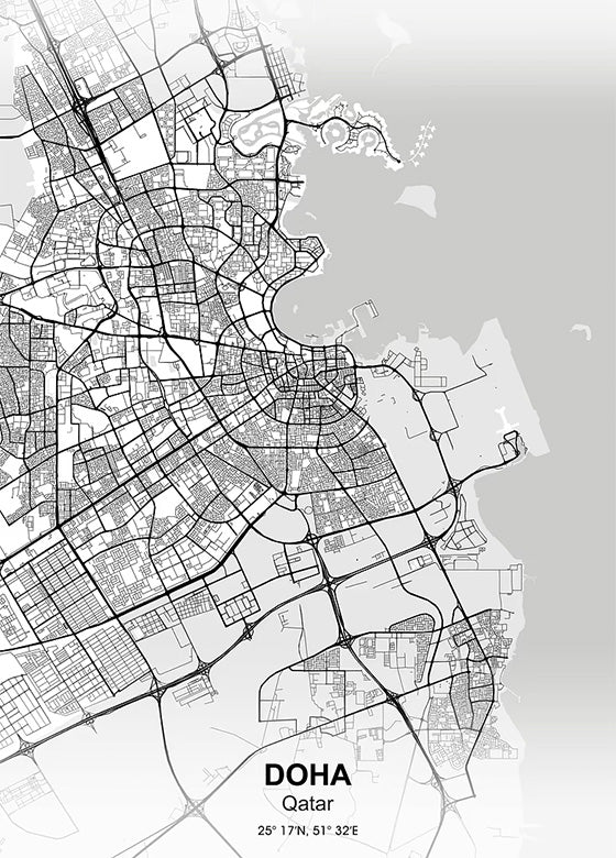 Doha City Map metal poster artwork